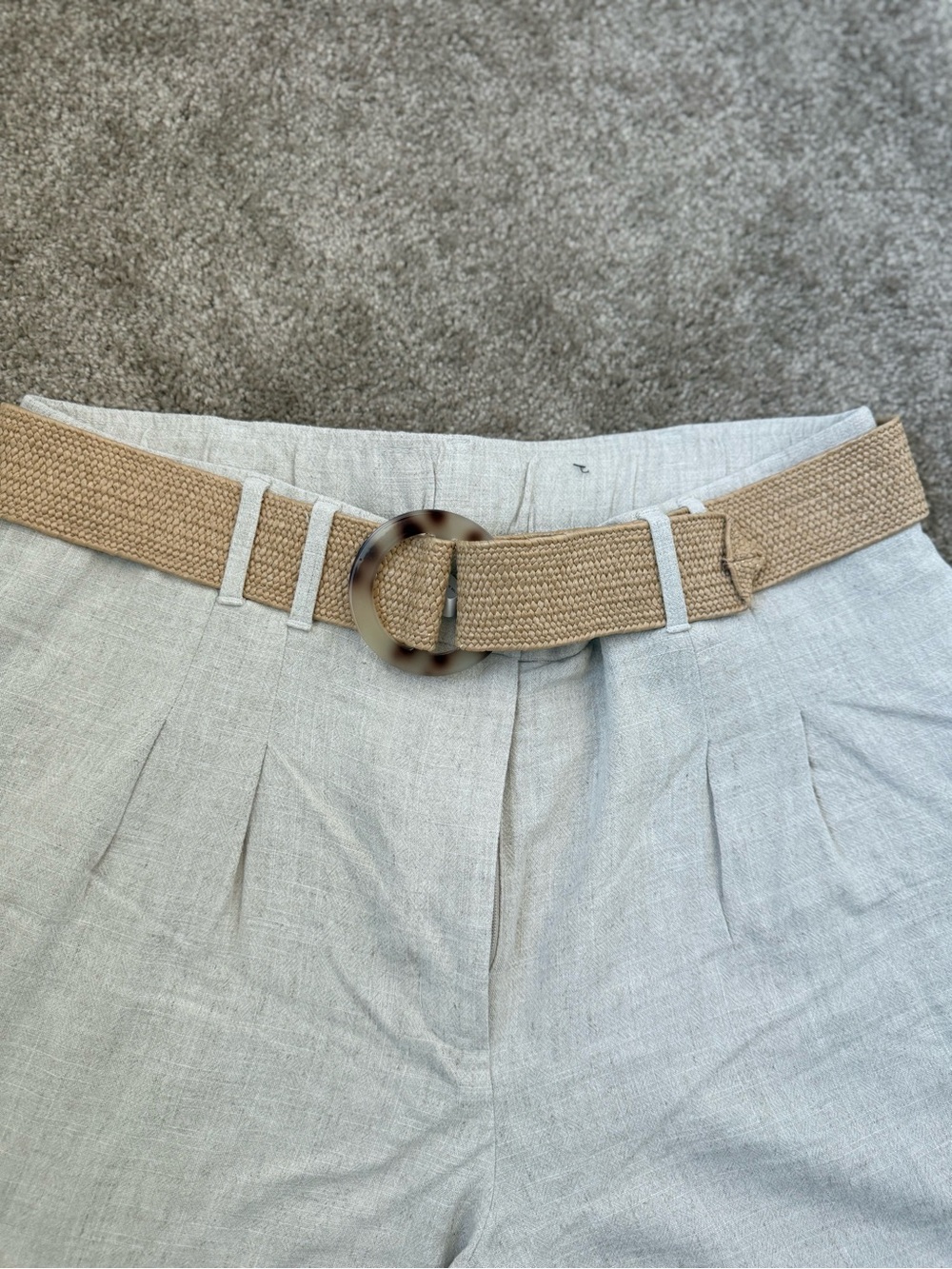 Nine West Cream Linen-Blend High-Rise Shorts with Tan Belt - Picture 2 of 4